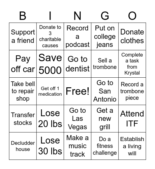 2024 Goals Bingo Card