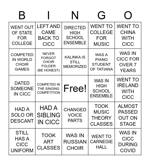 CICC REUNION Bingo Card