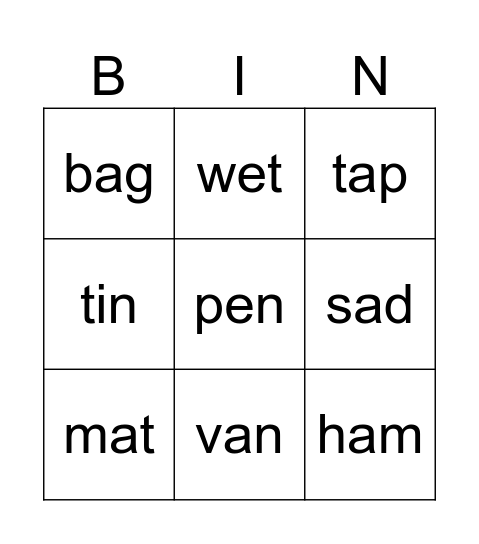 Rhyming Words Bingo Card