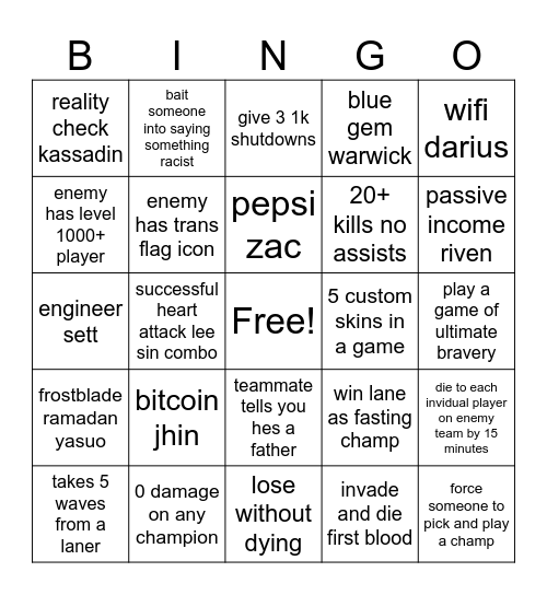 Untitled Bingo Card