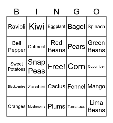 Food BINGO Card