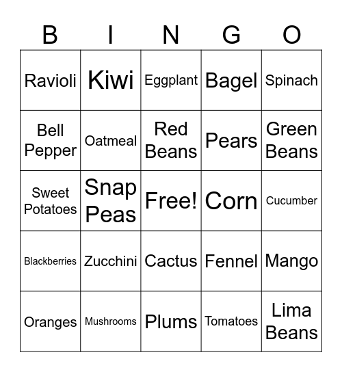 Food BINGO Card