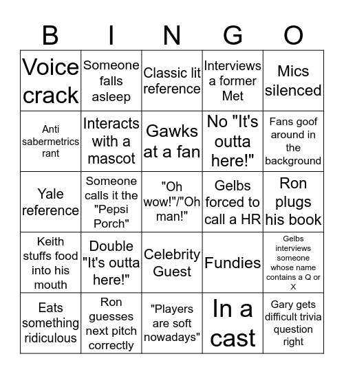 Announcer Bingo Card