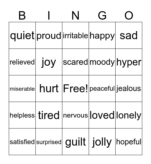 EMOTIONS Bingo Card