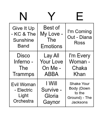 NYE DISCO BEATS Bingo Card