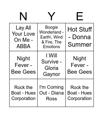 NYE DISCO BEATS Bingo Card