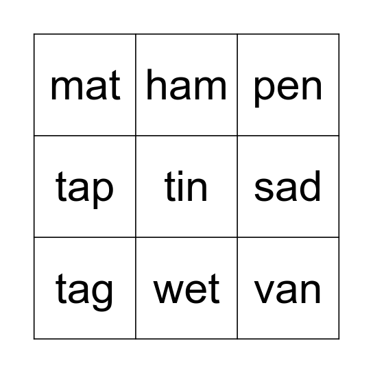 Rhyming Words Bingo Card