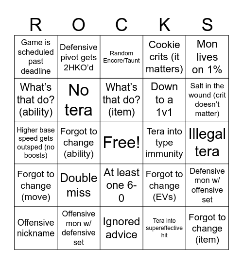 Turn 17 Rocks Bingo Card