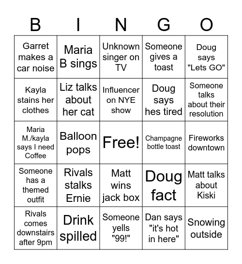 New Years Bingo Card