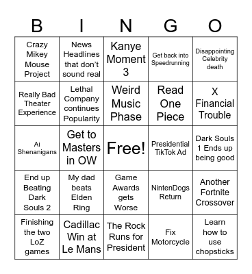 2024 Bingo Card Bingo Card