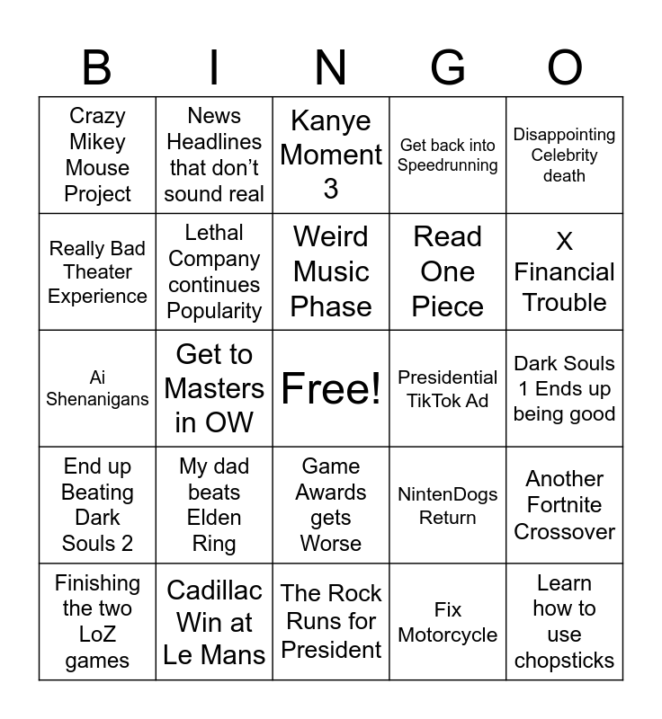 2024 Bingo Card Bingo Card