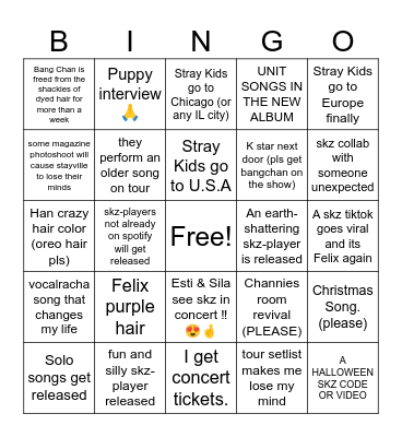 Esti’s 2024 Stray Kids Bingo Card