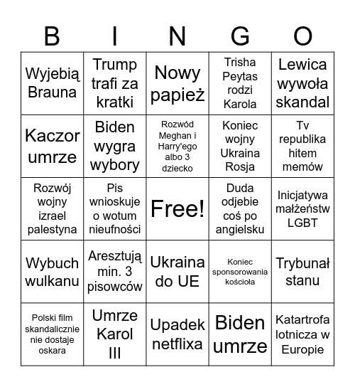 Ogólnoświatowe Bingo Card