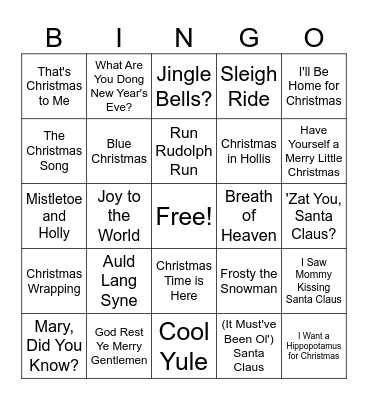 Holiday Music Bingo Card