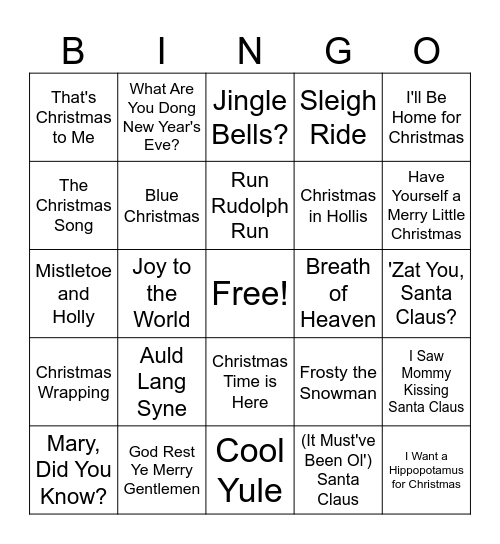Holiday Music Bingo Card