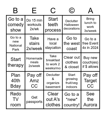 Becca's 2024 Bingo Card