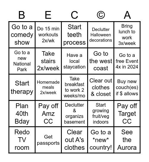 Becca's 2024 Bingo Card
