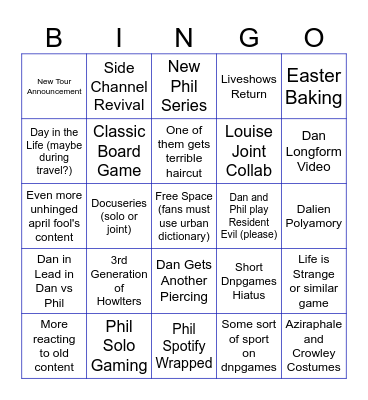 Dan and Phil Bingo 2024 Bingo Card