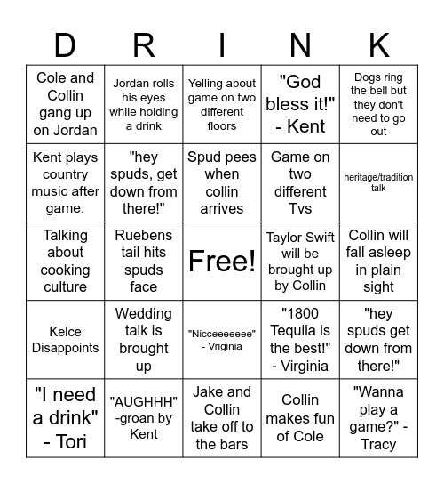 Drink Bingo Card