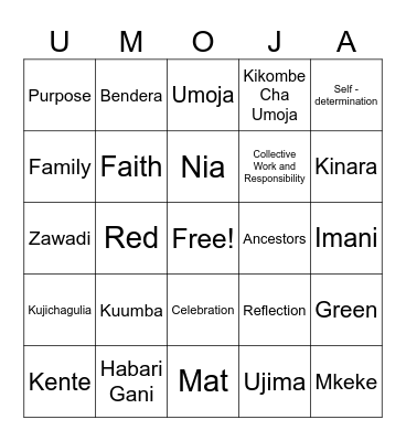 Kwanzaa Bingo Card