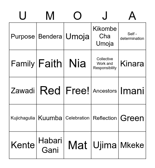 Kwanzaa Bingo Card