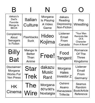 Manga Mac Bingo Card