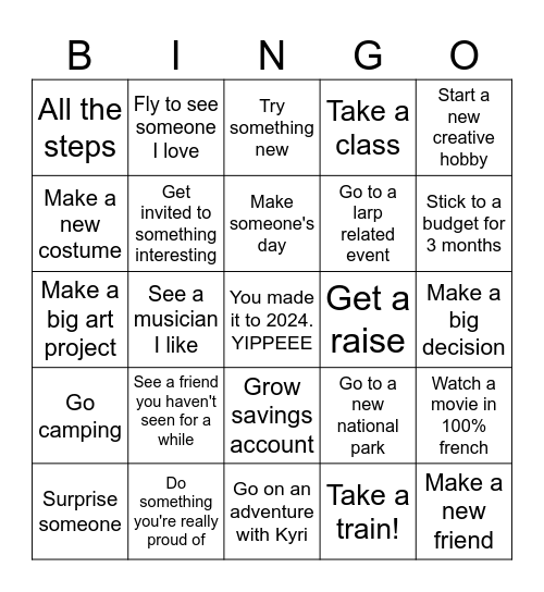 Jennica's 2024 Bingo Card