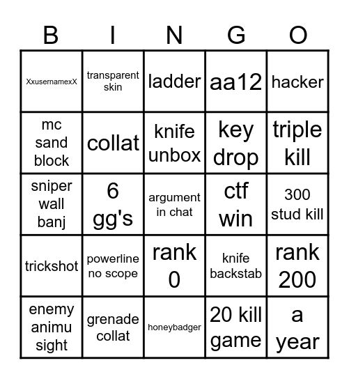 phantom forces Bingo Card