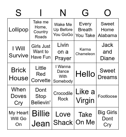 Music You Grew Up With Bingo Card