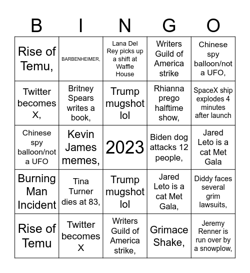 NYE BINGO Card
