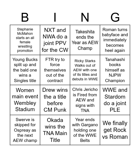 2024 Wrestling Bingo Card