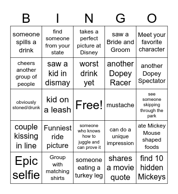 LETS DO DISNEY Bingo Card