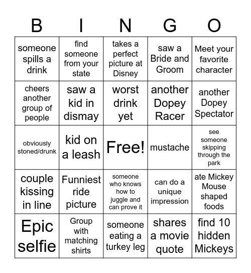 LETS DO DISNEY Bingo Card