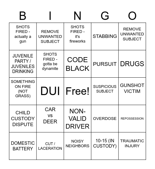 9-1-1 NEW YEARS BINGO Card