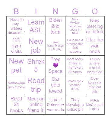 Liz’s 2024 bingo Card