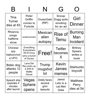 NYE BINGO Card