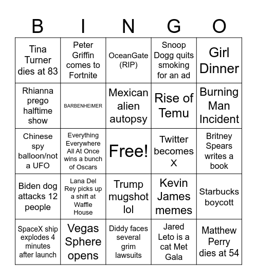 NYE BINGO Card