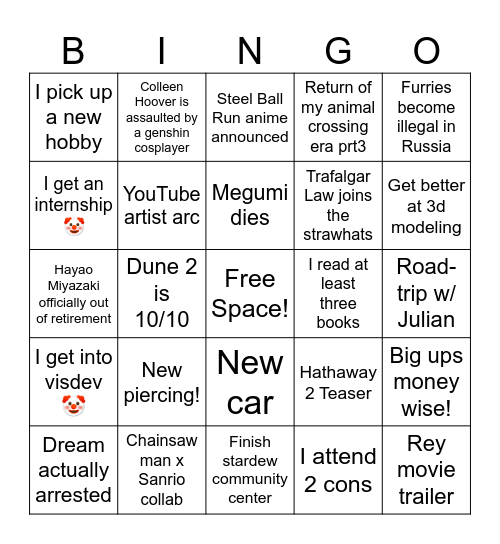 Alice’s 2024 Bingo Card