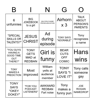 Kill Tony Bingo 2023 Bingo Card