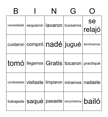 Preterite AR Verbs Bingo Card