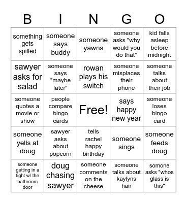 New Years Bingo Card