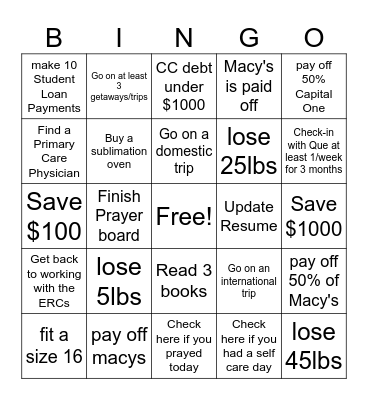 2024 Goals Bingo Card