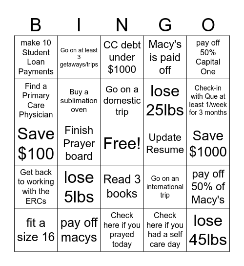 2024 Goals Bingo Card