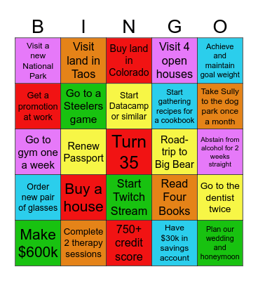 Kaylyn's 2024 Vision Board Bingo Card