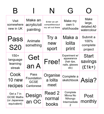 Katie's 2024 Goals Bingo Card