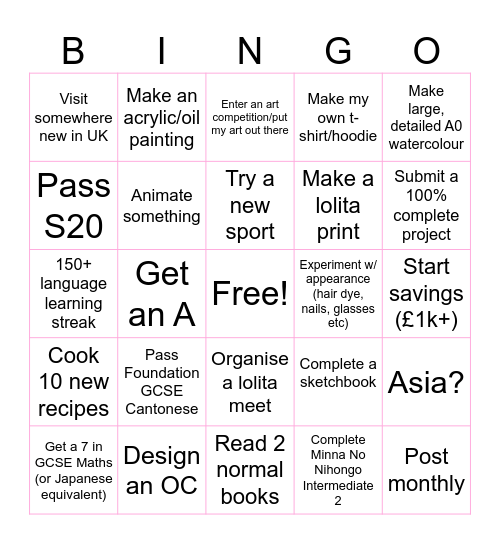 Katie's 2024 Goals Bingo Card