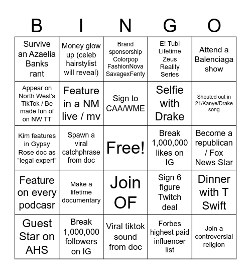 Gypsy Rose’s First Year Out! Bingo Card
