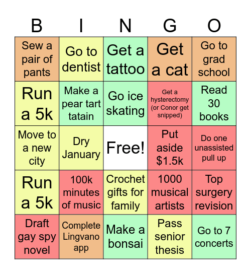 2024 Goals Bingo Card