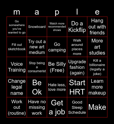 Maple's 2024 Bingo Card
