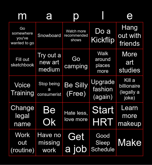 Maple's 2024 Bingo Card